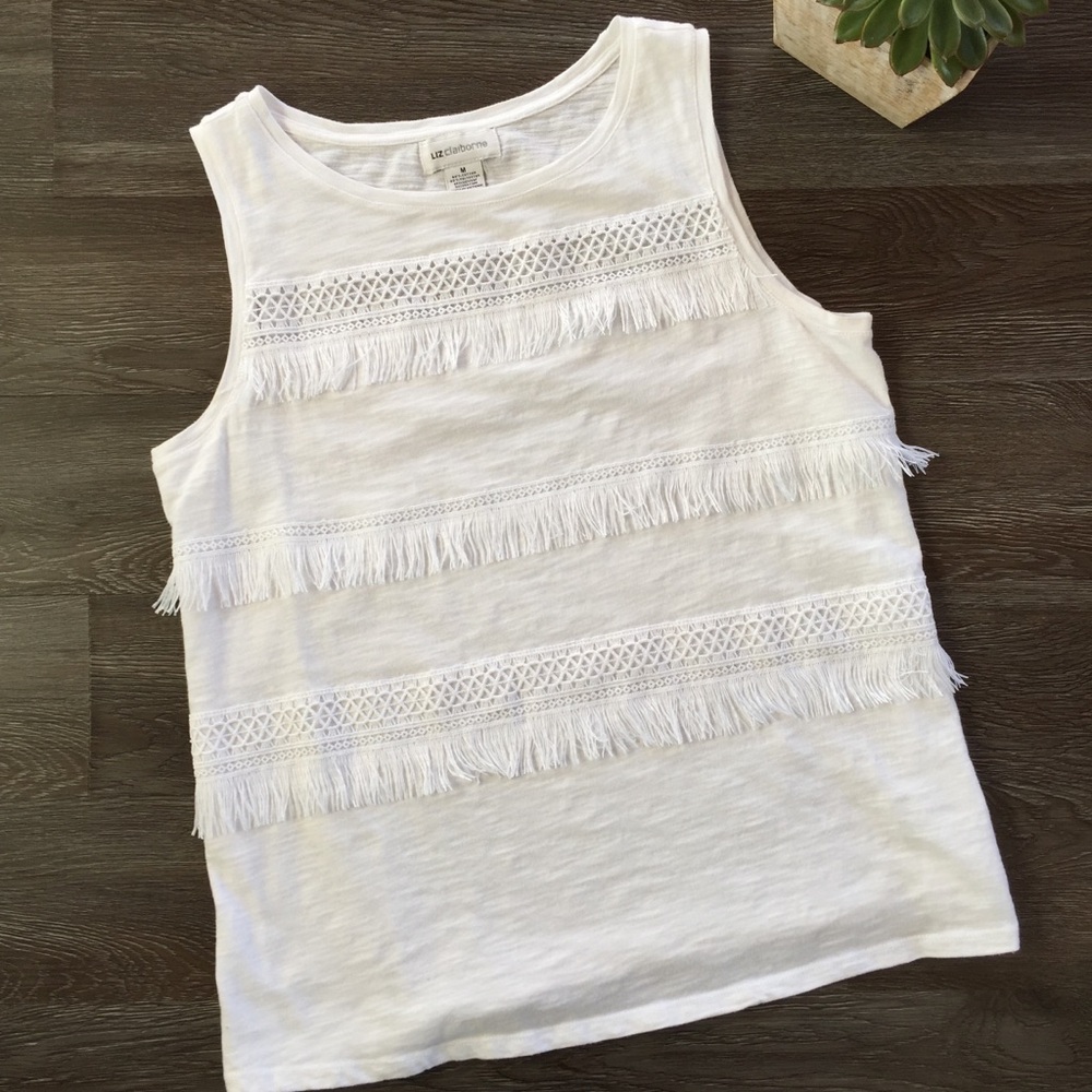 Liz Claiborne Scoop Neck Fringe and Lace Tank Top Size Medium